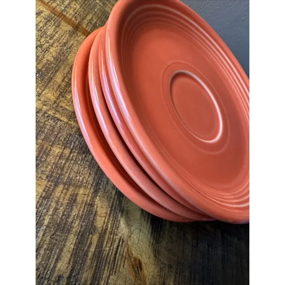Fiestaware Homer Laughlin 6”cup Saucers Tangerine Orange Set of 4 Lead Free